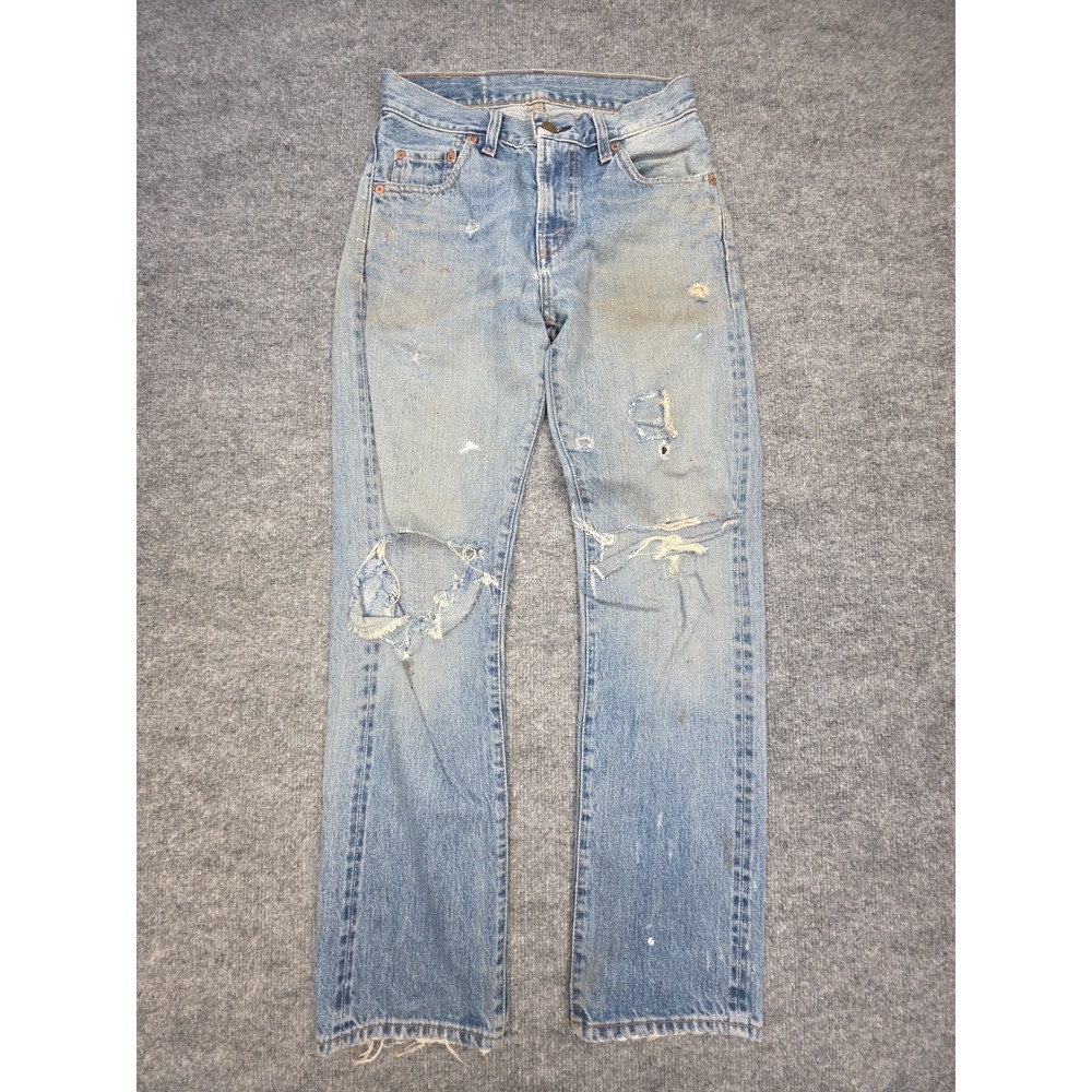 Levi's 505 0217 SELVEDGE Jeans Women's 25 x 29 Blue Distressed Stained Amazing